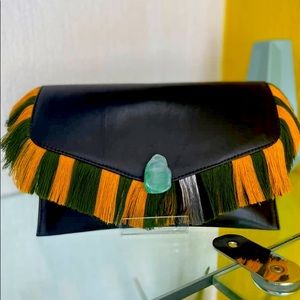 Beautiful Designer Limited Edition Pure Leather Clutch With Precious Stone Clasp